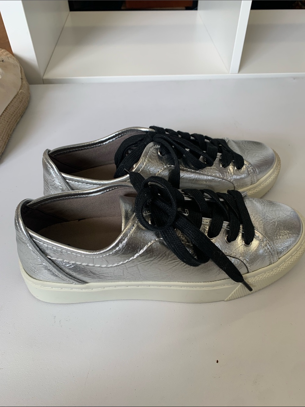 All Saints Metallic Silver Sneakers with Black Laces